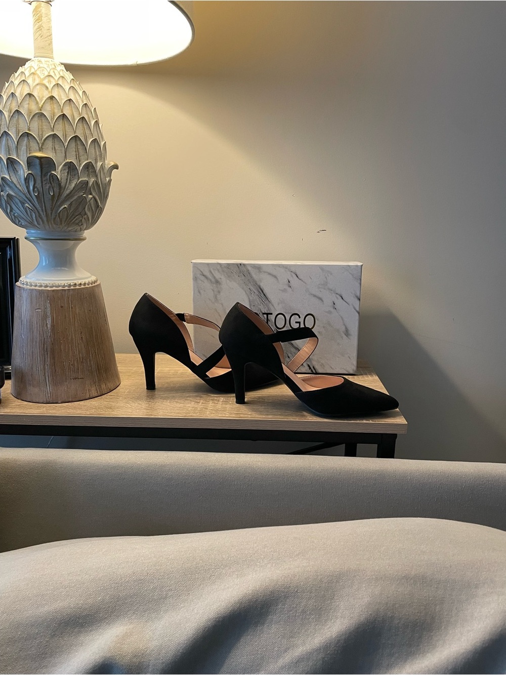 Shoe Dazzle Black Pointed-Toe Suede Cross-Strap Heels